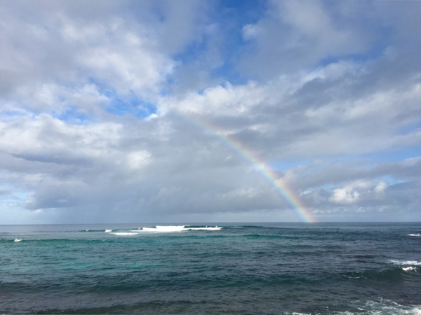 ハワイの虹がかかっている海