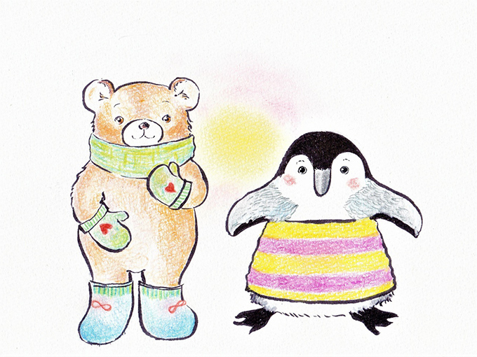 クマとペンギンのイラスト画像