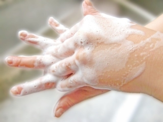 石鹸で手を洗っている人の手元