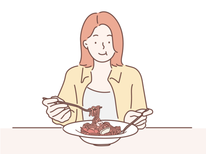 パスタを食べる女性のイラスト