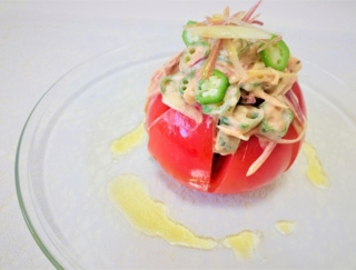 オクラとみょうがの食べるオーロラソース！「贅沢トマトサラダ」 #今日の作り置き