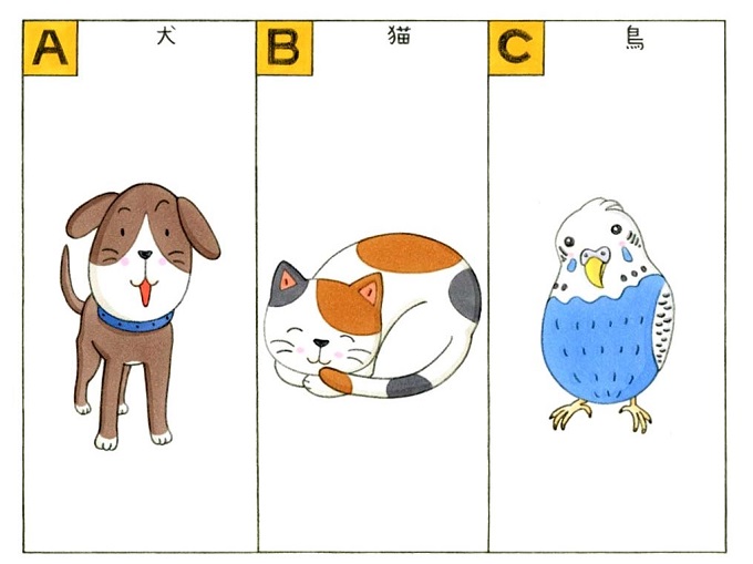 犬、猫、鳥のイラスト