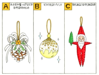 【心理テスト】クリスマスツリーの飾りつけをします。どんなオーナメントを飾る？