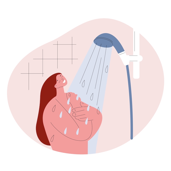 シャワーを浴びている女性のイラスト