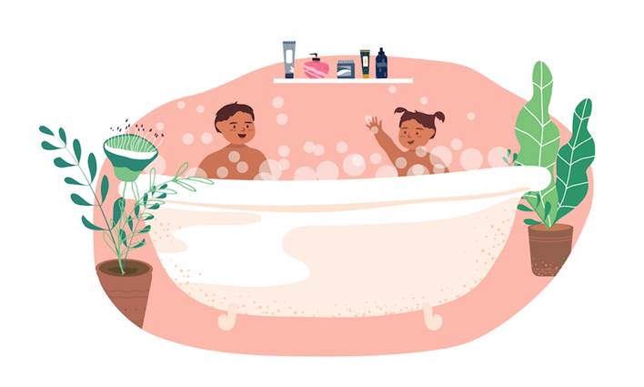 お風呂で遊ぶ子どものイラスト