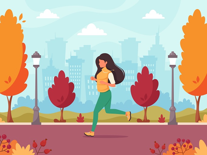 街中を走っている女性のイラスト