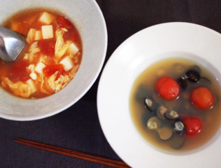 ［トマトのスープレシピ］トマトとしじみの味噌汁＆酸辣湯スープ