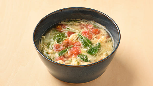 水菜とトマトのかき卵スープ