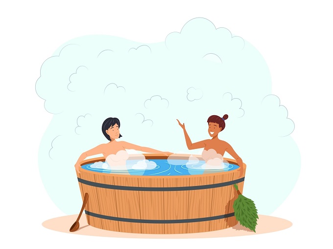 湯船に浸かる二人の女性のイラスト