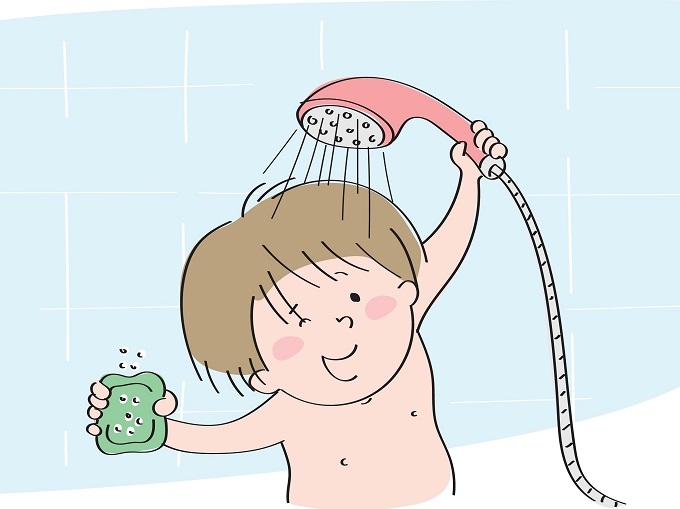 シャワーを使っている子どものイラスト