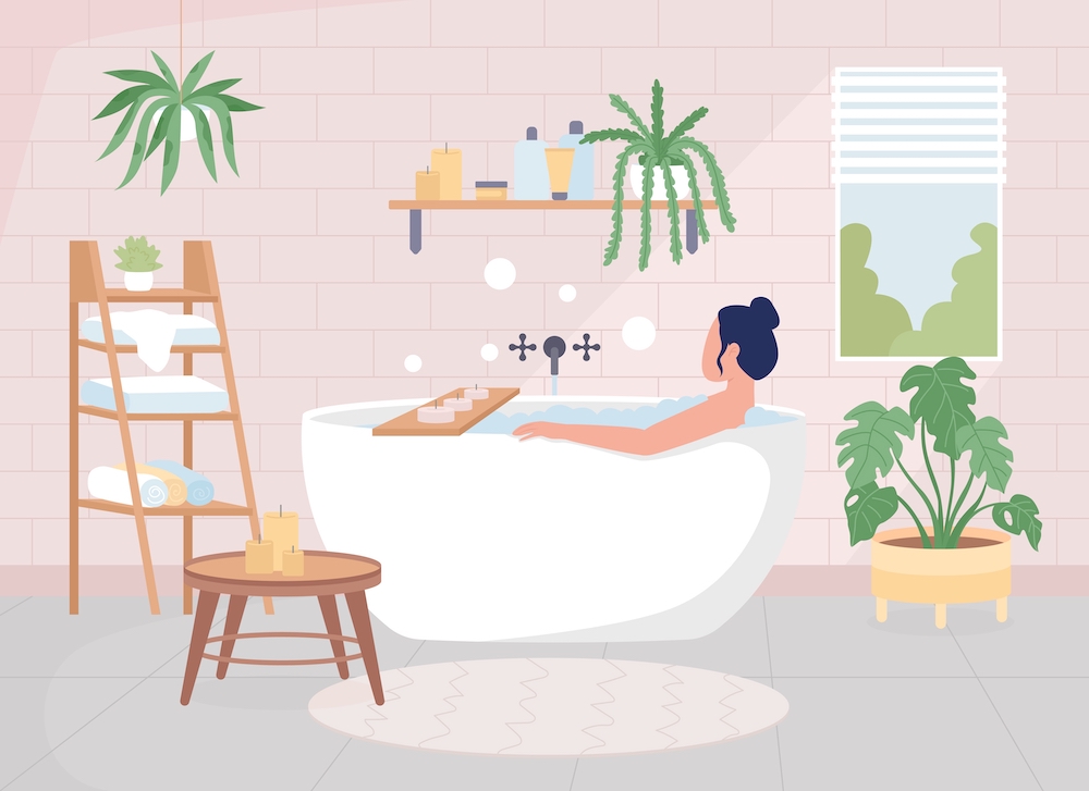全身浴をする女性のイラスト
