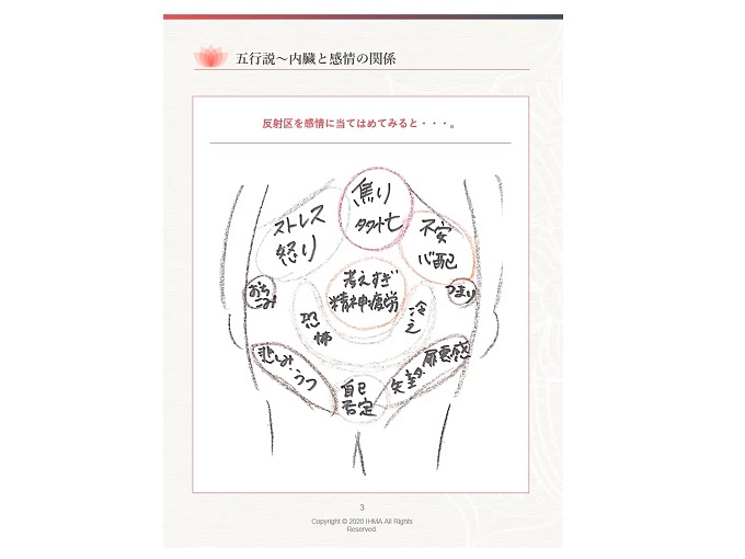 Yuki式チネイザンによる「お腹の感情分布図」（Yuki先生の資料より）