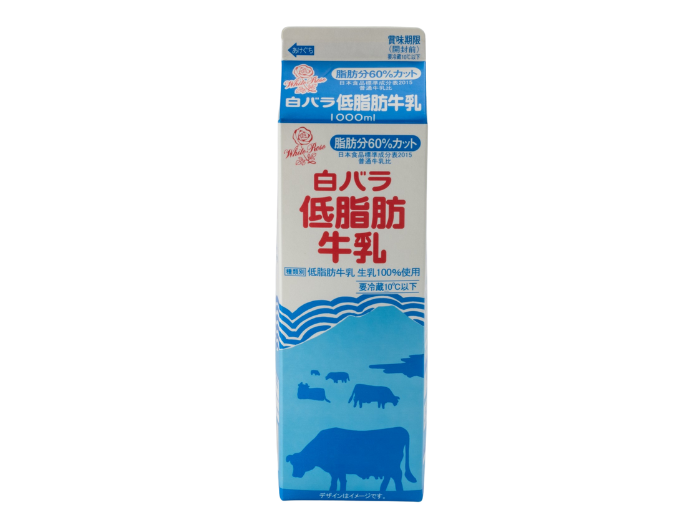 白バラ低脂肪牛乳（大山乳業）1000ml 320円（税込み）