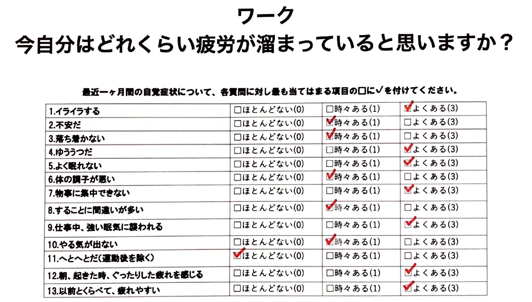 厚生労働省 疲労度チェックリスト（体験会で使用した資料より）