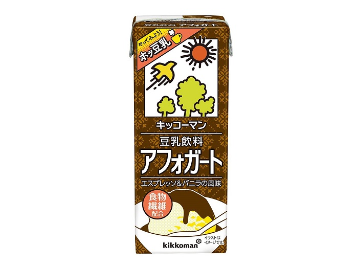 エスプレッソとバニラが香るイタリア発祥のスイーツの味わいを再現した豆乳飲料です。ほろ苦さと甘さのバランスが◎　そのままはもちろん、温めて“ホッ豆乳”にしてもおいしいです。「食物繊維」配合。 200ml ¥110（税抜） 