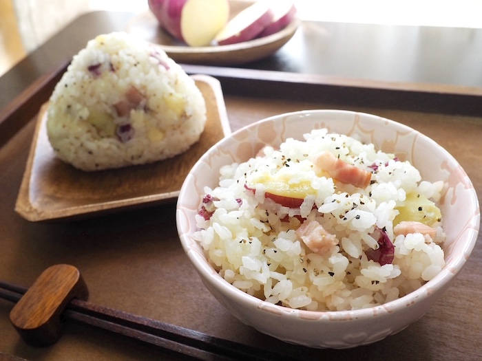 クリームチーズのぬか漬け入り、さつまいもご飯