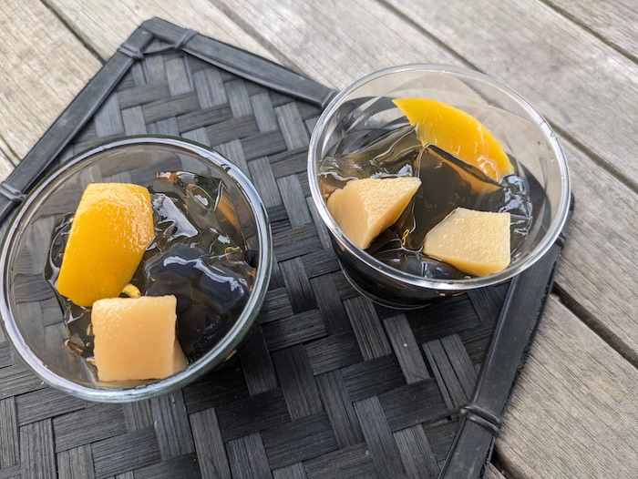 「たらみ Dessert」とトウコウカチャゼリーと亀ゼリーのミックス