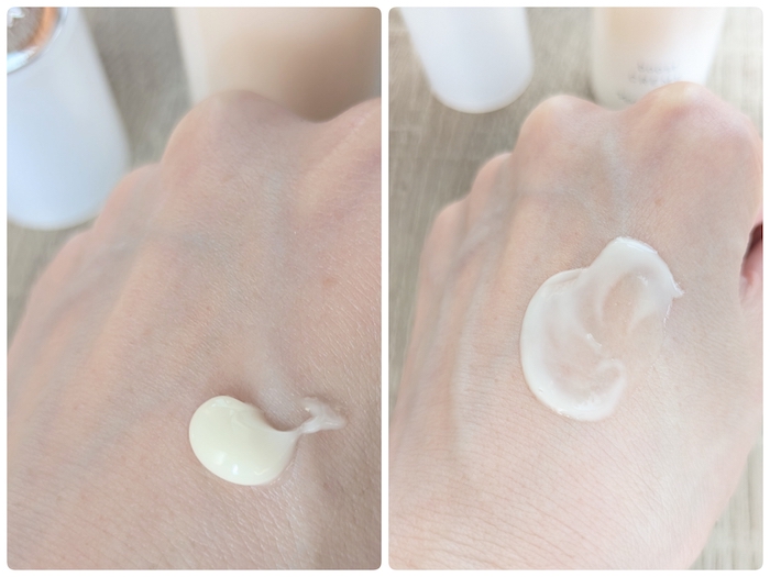 マジェスタクリームブーストを手の甲につけて伸ばす