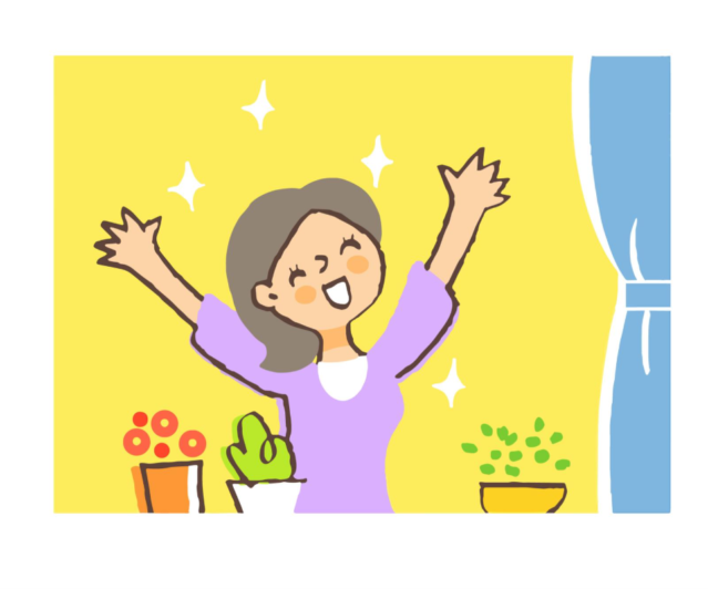 日光を浴びる女性のイラストイメージ