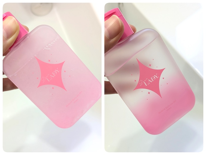 ディアレディ ハイブリッドデリケートオイル振る前と振ったあと