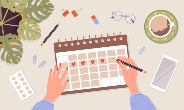 生理周期をカレンダーに記録しているイメージイラスト