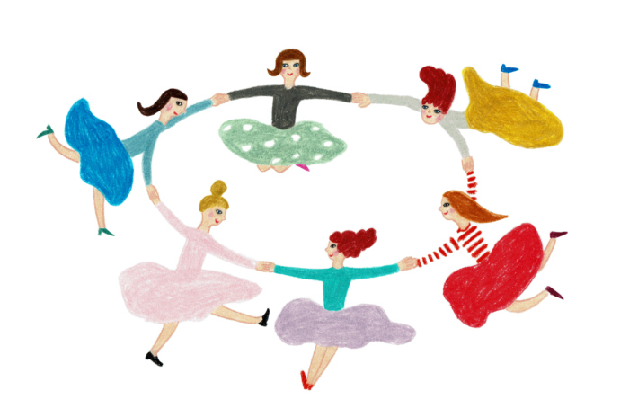 女性が手を繋ぐ輪のイラスト