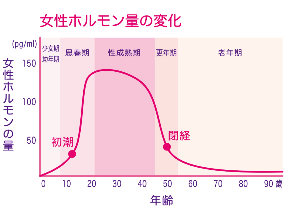 女性ホルモン量の年代別グラフ