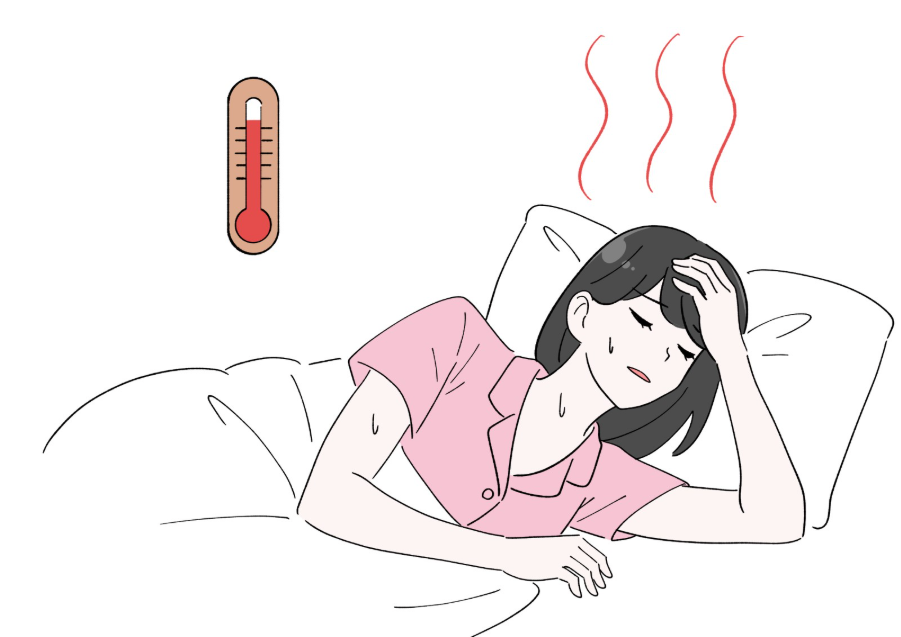 寝苦しそうな女性のイラスト