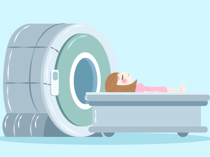 MRI検査を受ける女性のイラスト