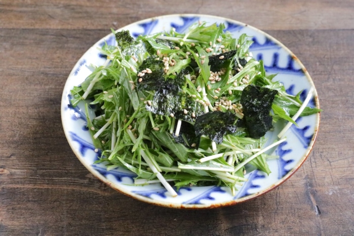 水菜で腸活 無限に食べられる シャキシャキ食感の 水菜とのりのムッチムサラダ ダイエット フィットネス ヘルスケアのことならfytte フィッテ