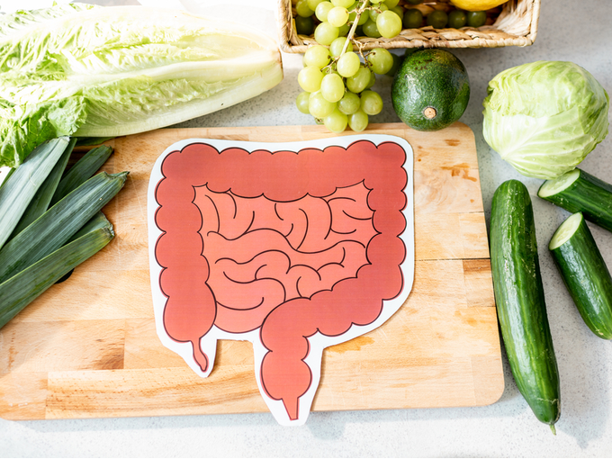 腸のイラストと野菜