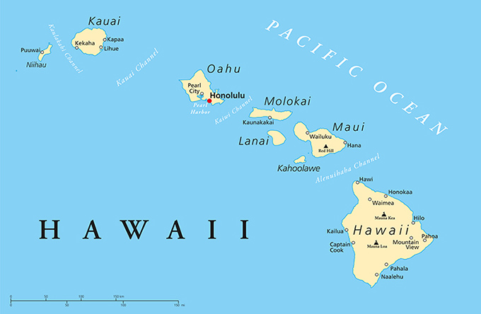 ハワイ諸島地図（シャッターストック）